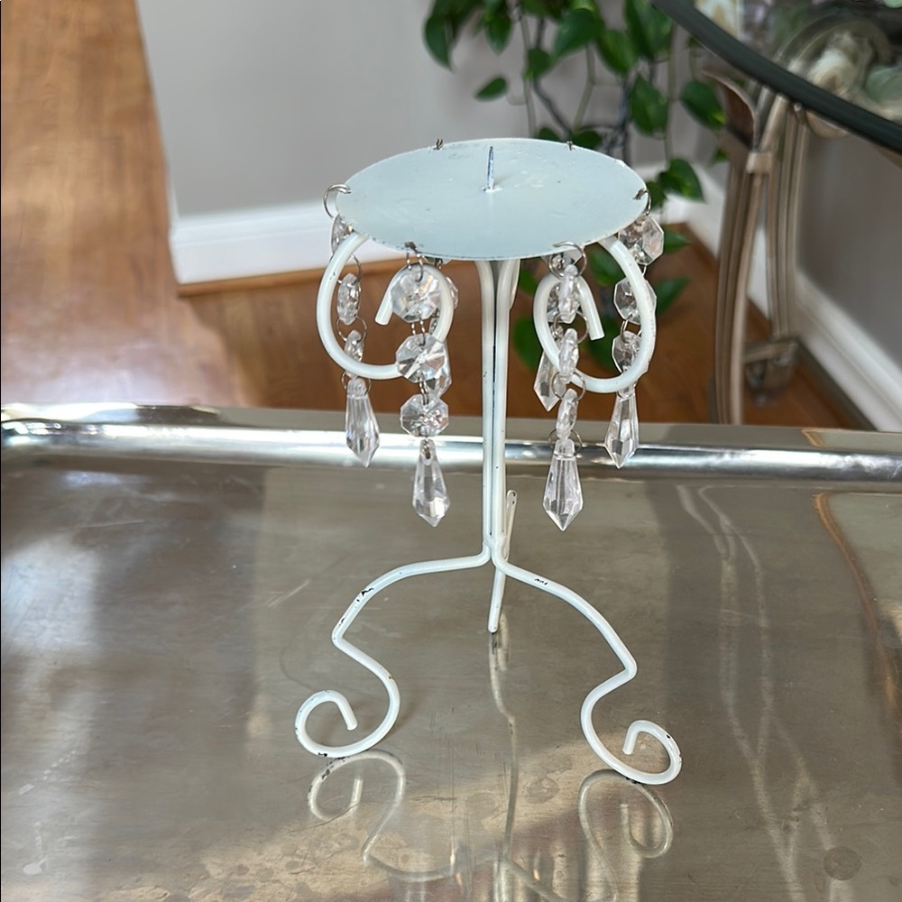 Elegant White Shabby chic Crystal Candle Holder
